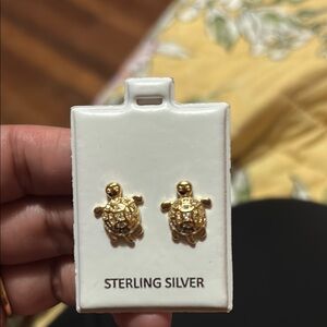 Gold Turtle Sterling Silver Earrings
